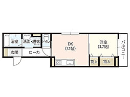 L、crew舟入 1階1DKの間取り