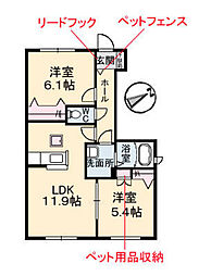 Aventino B棟 1階2LDKの間取り