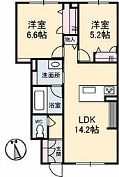 アトレガーデン　Ａ 1階2LDKの間取り