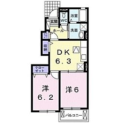 フリーデT・M 1階2DKの間取り