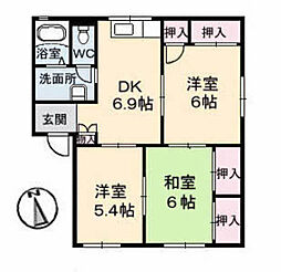 コーポ宮内　Ｂ棟 1階3DKの間取り