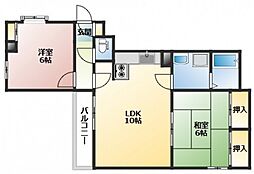 ビラシャレル 3階2LDKの間取り