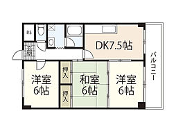 ツインズ大町II 3階3DKの間取り