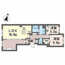 Ｂａｌｌｏｏｎｆｌｏｗｅｒ　Ｓｏｕｔｈ 1階2LDKの間取り