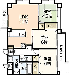 コーポラス古市 5階3LDKの間取り