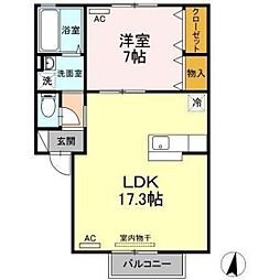セジュール宮川II 2階1LDKの間取り