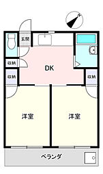 クイーンヤード長束 2階2DKの間取り