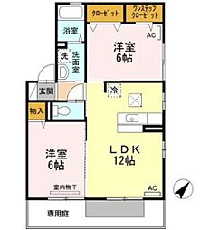 ルクプル　B棟 1階2LDKの間取り