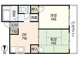 香川ビル 3階2DKの間取り