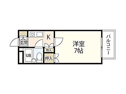 アストロ庚午 3階1Kの間取り