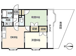 チェリス井口 1階2DKの間取り