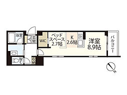 クリソベリル 2階ワンルームの間取り