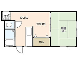 中川荘 2階2Kの間取り