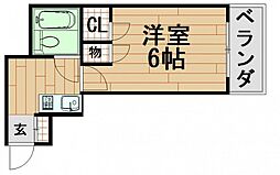 ドーム白島 6階1Kの間取り