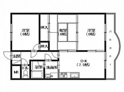 JR可部線 梅林駅 徒歩7分の賃貸マンション 2階3LDKの間取り