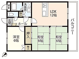 カンファタブルタガワII 2階3LDKの間取り