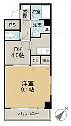 ウエセン幟町 7階1Kの間取り