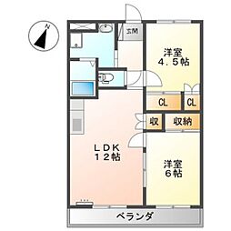 ロイヤルタムラさくら館 2階2LDKの間取り