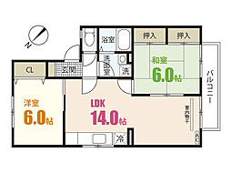 グリーンヒルズ　1号館 2階2LDKの間取り