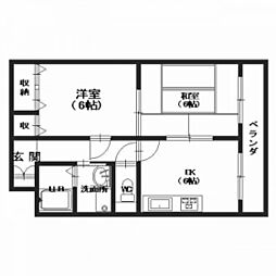 グレース長束 1階2DKの間取り