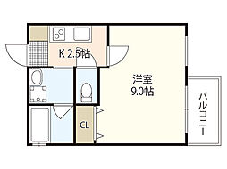 ラ・ローザII 1階1Kの間取り
