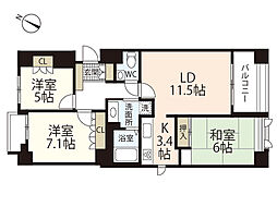 ヴィラシオン古江東 5階3LDKの間取り