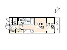 S-MOVE庚午北 3階1LDKの間取り