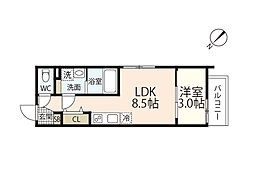 S-MOVE庚午北 4階1LDKの間取り