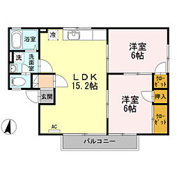 ドミール西ヶ原　B棟 1階2LDKの間取り