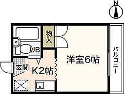 ウイング五日市 1階1Kの間取り
