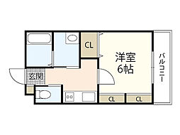 スカーレット海老園 1階1Kの間取り