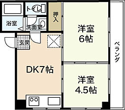 河元ビル 4階2DKの間取り