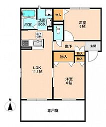 広島電鉄8系統 江波駅 徒歩3分の賃貸アパート 2階2LDKの間取り