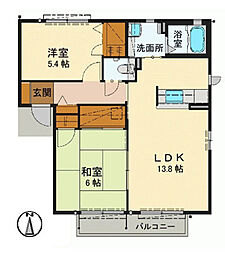 グランマスト安佐南　Ａ棟 1階2LDKの間取り