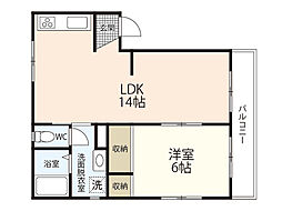 フレグランス笹口B棟 2階1LDKの間取り