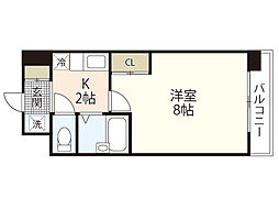 ユーアイビル西観音 4階1Kの間取り