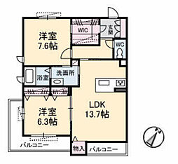 ラ・スリーズガーデン　Ａ棟 3階2LDKの間取り