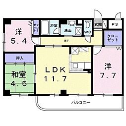 プラザ初雪Ａ−1 2階3LDKの間取り