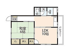 みはらし荘 1LDKの間取図画像