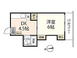 木村ビル 1DKの間取図画像