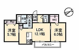 グランジェロ祗園 2LDKの間取図画像