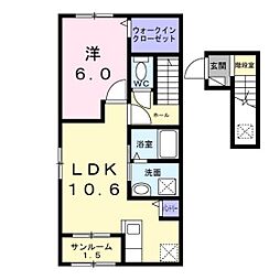 カーサ グラシオッソ B 1LDKの間取図画像