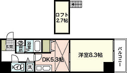グラビスコート紙屋町 1Kの間取図画像