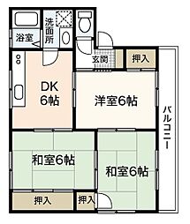 永岡ハイツ 3DKの間取図画像