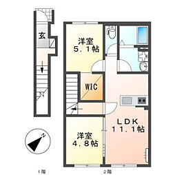 レミエ上平良 2LDKの間取図画像