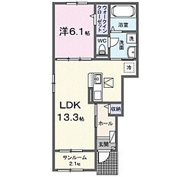 フルールドゥボヌールアオイ 1LDKの間取図画像
