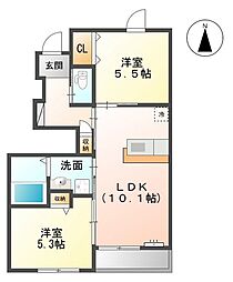 メゾンラフィネB棟 2LDKの間取図画像