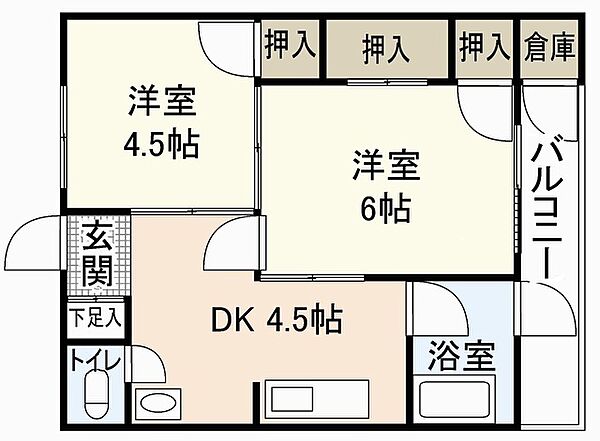 大宮蓑代コーポ ｜広島県広島市西区大宮1丁目(賃貸マンション2DK・1階・34.71㎡)の写真 その2