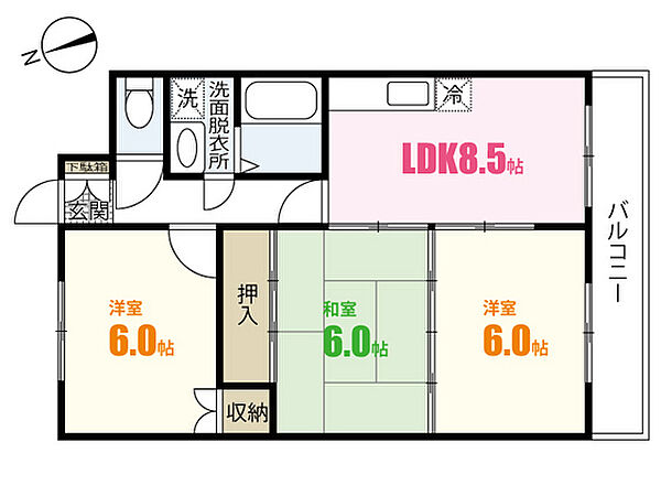 広島県広島市安佐南区川内4丁目(賃貸マンション3LDK・3階・61.00㎡)の写真 その2