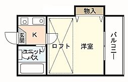 クレスト住吉Ａ棟 2階1Kの間取り